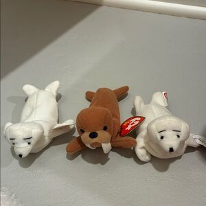 Ty mini Plush Collection with Walrus and 2 White Seals.